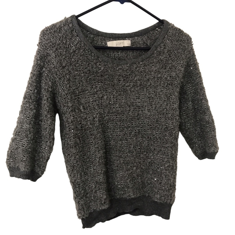 3/$15 Loft petites gray wool mohair rabbit blend knit sweater
